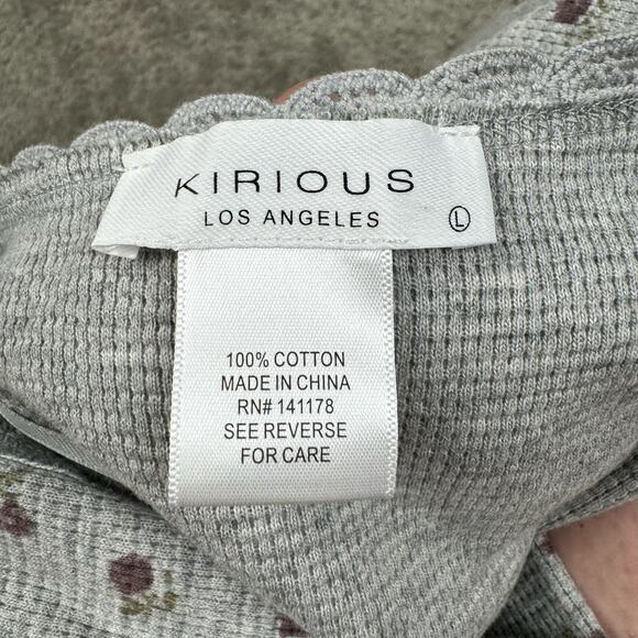 Kirious Babydoll Top Large Gray Floral Waffle Knit Long Sleeve Crop Fairycore - Picture 6 of 12